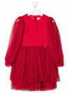 Simonetta Polka-dot Long Sleeve Dress In Rosso