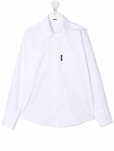 Balmain Kids' Shirt With Logo In Bianco