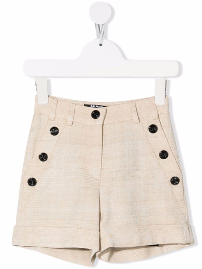 Balmain Kids' Viscose And Silk Shorts In Beige