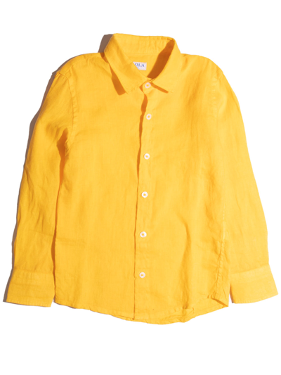 Siola Kids' Yellow Linen Shirt In Giallo