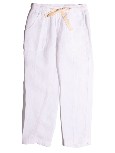 Siola Kids' White Linen Trousers In Bianco