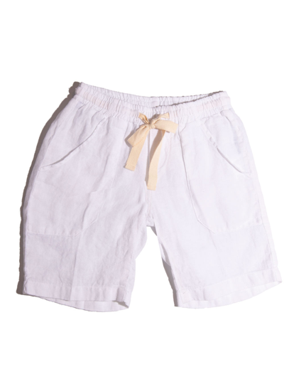 Siola Kids' White Linen Shorts In Bianco