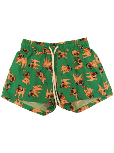 Siola Kids' Swim Shorts With Pugs In Verde