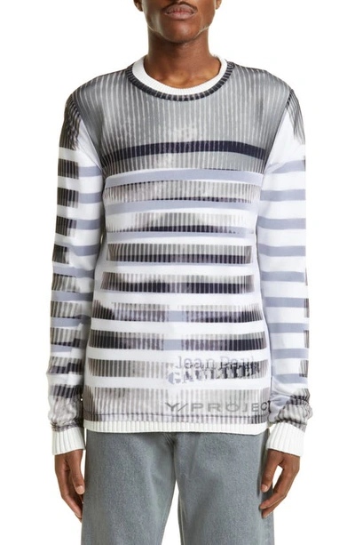 Y/project X Jean Paul Gaultier Body Morph Stripe Trompe L'oeil Sweater In White Black