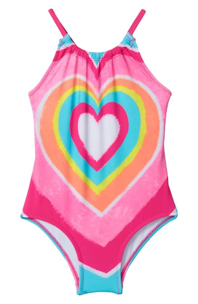 Hatley Kids' Psychodelic Heart One-piece Swimsuit In Pink