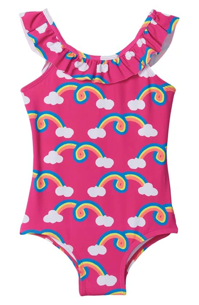 Hatley Kids' Rainbow Arch Ruffle One-piece Swimsuit In Purple
