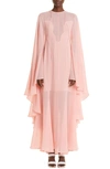 ST JOHN RUFFLE LONG SLEEVE SILK GEORGETTE GOWN