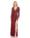 MAC DUGGAL SEQUIN V NECK LONG SLEEVE GOWN
