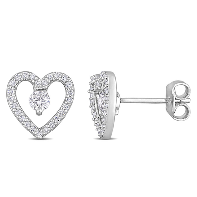 Amour 1/3 Ct Tgw White Topaz And 1/5 Ct Tdw Diamond Open Heart Stud Earrings In Sterling Silver