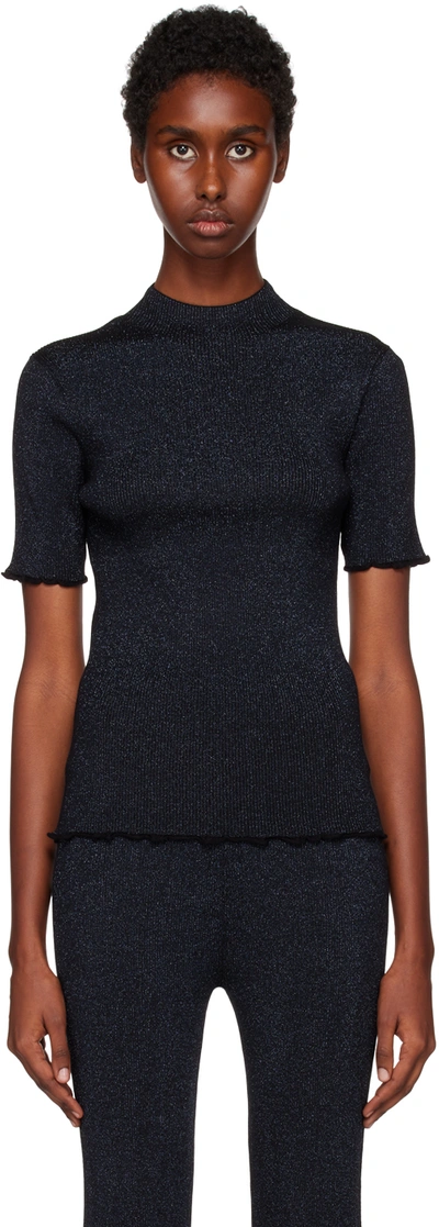 3.1 Phillip Lim Navy Marled T-shirt In Black-midnight Bl019