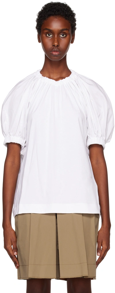 3.1 Phillip Lim / フィリップ リム Shirred Puff Sleeve Combo T-shirt In White Wh100