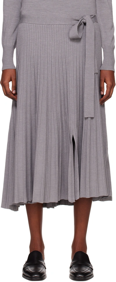 3.1 Phillip Lim Pleated Belted Skirt In Light Grey Melange