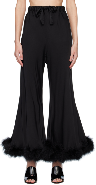 Sleeper Boudoir Feather Trim Flared Trousers In Black