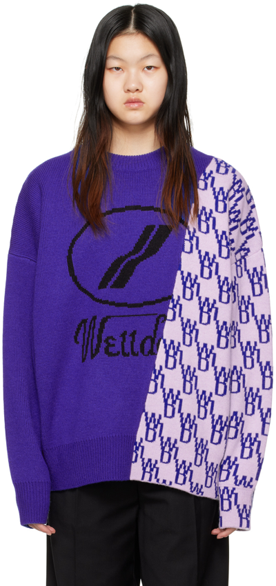 We11 Done Blue Graphic Mix Sweater