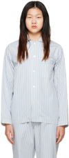 TEKLA WHITE & BLUE LONG SLEEVE PYJAMA SHIRT