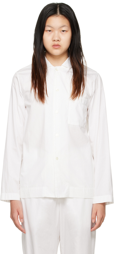 Tekla White Long Sleeve Pyjama Shirt In Alabaster White