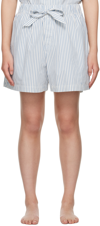 Tekla White & Blue Striped Pyjama Shorts In Placid Stripes