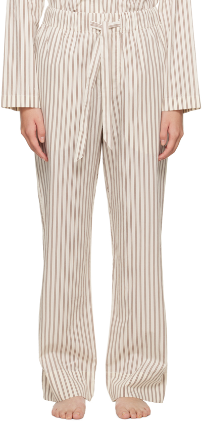 Tekla Off-white & Brown Drawstring Pyjama Pants In Hopper Stripe