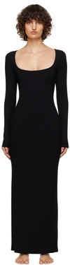 Skims Black Soft Lounge Long Sleeve Maxi Dress In Onyx