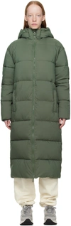 Girlfriend Collective Green Long Puffer Coat In Thyme