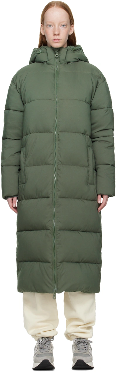 Girlfriend Collective Green Long Puffer Coat In Thyme