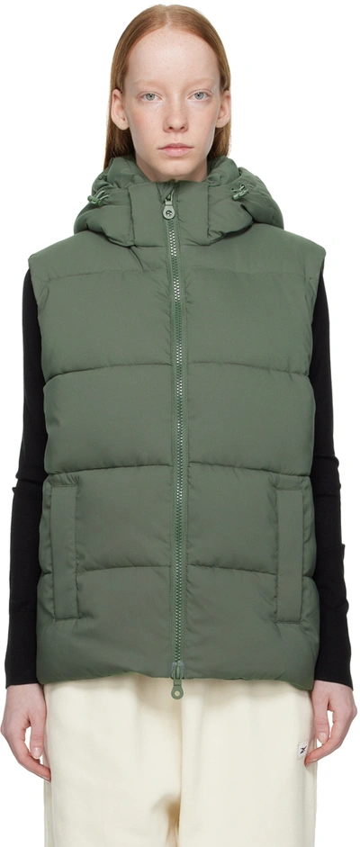 Girlfriend Collective Green Hooded Puffer Vest In Thyme