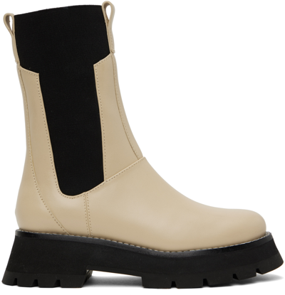 3.1 Phillip Lim / フィリップ リム Kate Leather Chelsea Combat Boots In Creme Brulee Cr115