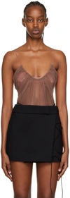 Nensi Dojaka Layered Mesh Cutout Bodysuit In Mocha Mocha