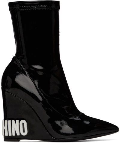 Moschino Women's Faux Patent Leather Wedge Booties In Black