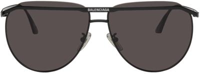 Balenciaga Black Aviator Sunglasses In Black-black-grey