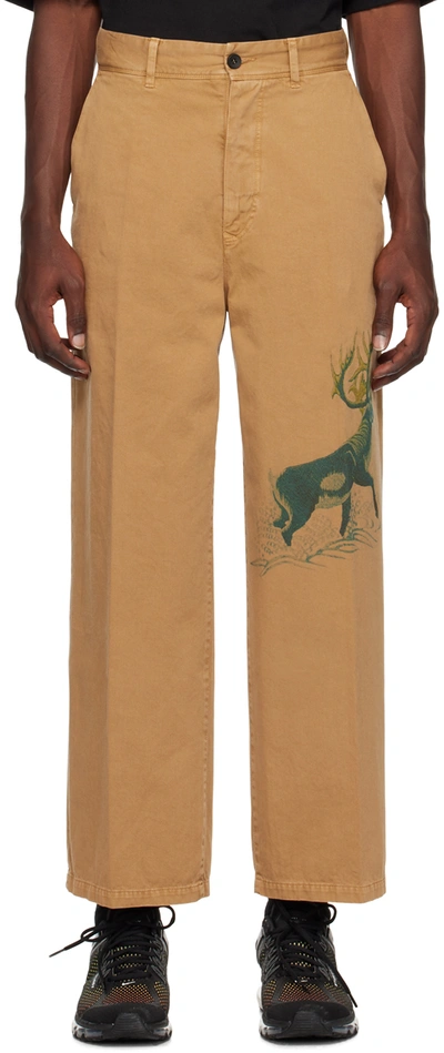 Incotex Red X Facetasm Camel Colour Trousers With Moose Print In Beige