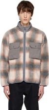 And Wander Checked Fleece Jacket In 020 Gray