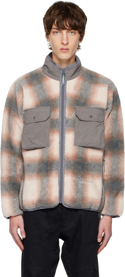 And Wander Checked Fleece Jacket In Grey