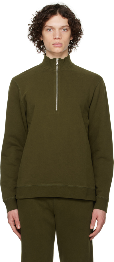 Sunspel Green Half-zip Sweatshirt In Dark Moss