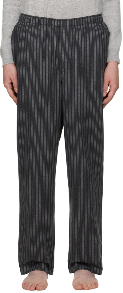 Sunspel Cotton Striped Pyjama Bottoms In Charcoal/mid Grey St