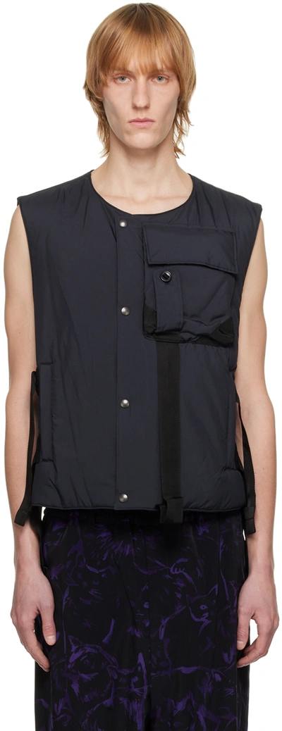 Y's Navy Padded Vest In Black 1