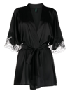 FLEUR OF ENGLAND LACE-TRIM SILK ROBE