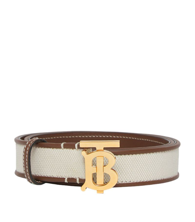 Burberry Monogram Motif Canvas And Leather Belt In Natural/tan