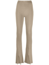 Nanushka Slit-front Ribbed Slim Trousers In Neutrals