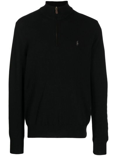 Polo Ralph Lauren Wool Half-zip Jumper Knitwear Blue In Black