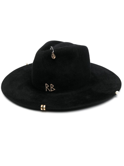 Ruslan Baginskiy Pierced Felt Fedora Hat In Nero