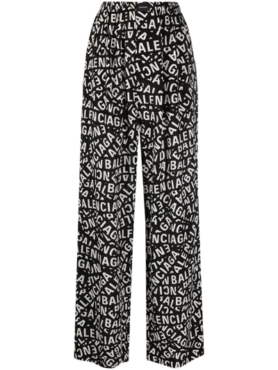 Balenciaga Logo-print High-waisted Trousers In Black