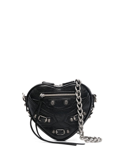 Balenciaga Le Cagole Heart 皮质迷你斜挎包 In Black