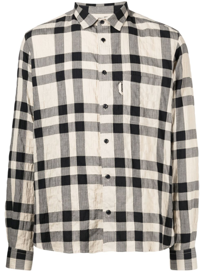 Ymc You Must Create Curtis Checked Crinkled Cotton-blend Shirt In Black Stone