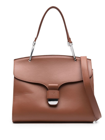 Coccinelle Large Flap-detail Tote Bag In Brown