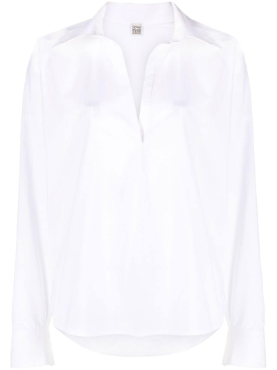 Totême V-neck Long-sleeve Shirt In White