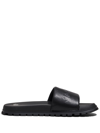 Marc Jacobs The Leather Slide Logo-embossed Slides In Black