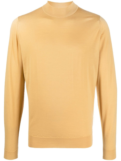 John Smedley Mock-neck Fine-knit Jumper In Yellow