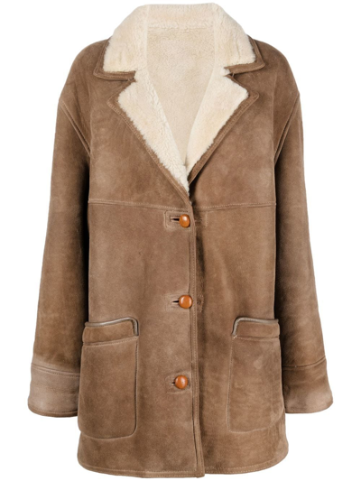 Pre-owned Burberry 2000s Shearling-lined Buttoned Coat In Brown