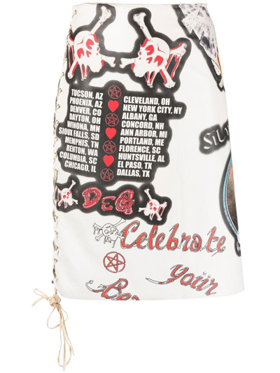 Pre-owned Dolce & Gabbana 2000s Classic Rock Print Leather Skirt In White